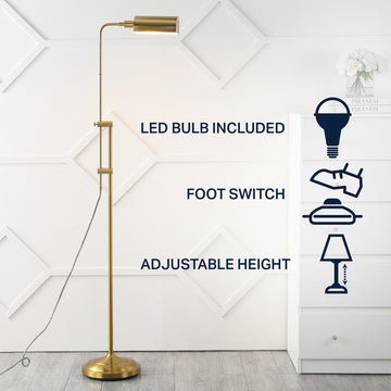 Zinnia 63" Industrial Minimalist Height-Adjustable Iron Pharmacy LED Floor Lamp - JONATHAN Y